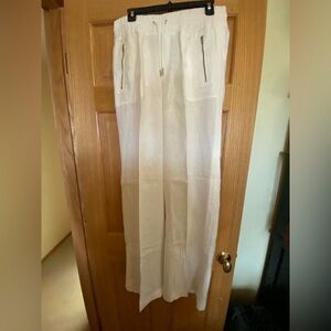 Athleta Tall Cabo White Linen Wide-Leg Pants - size 12T